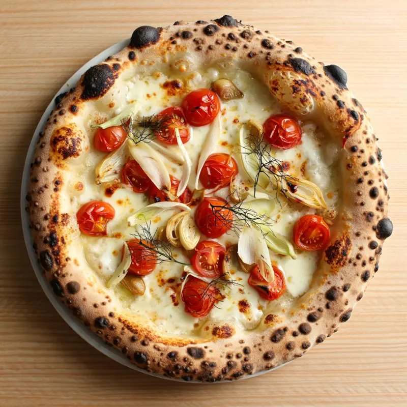 A whole margherita photographed from directly overhead.